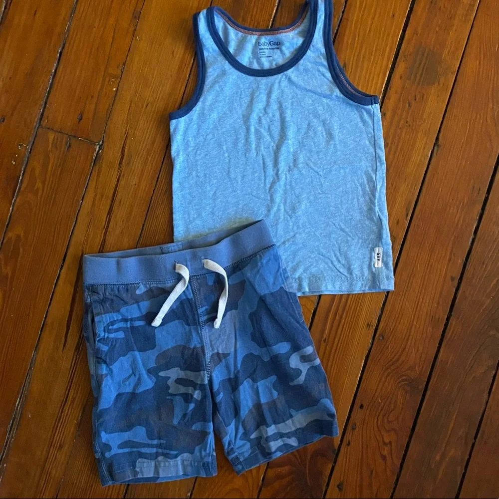 Gap Blue Muscle Tank & Camo Shorts Size 3T